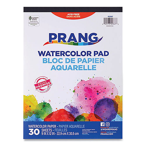 Prang Prang® Watercolor Paper Pad, Unruled, White/Multicolor Cover, 30 White 9 x 12 Sheets
