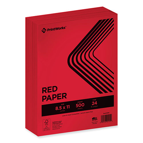 Printworks™ Professional Color Paper, 24 lb Text Weight, 8.5 x 11, Red, 500/Ream