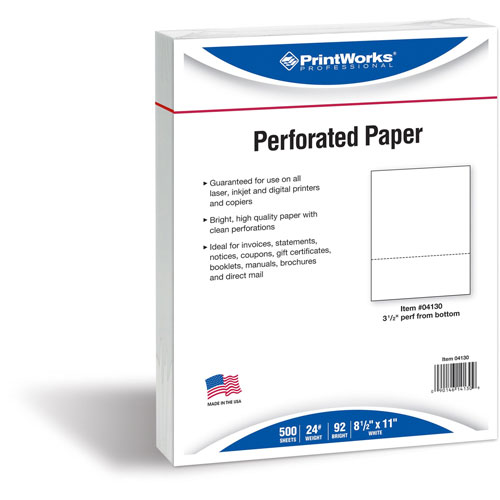 Printworks™ Professional Office Paper, Perforated 3 1/2" Horizontal from Bottom, 8-1/2 x 11, 20lb, 500/Rm