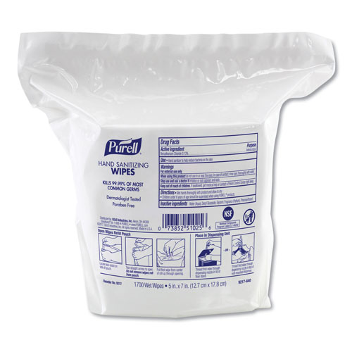 Purell Hand Sanitizing Wipes, 8.25 x 14.06, Fresh Citrus Scent, 1700 Wipes/Pouch, 2 Pouches/Carton