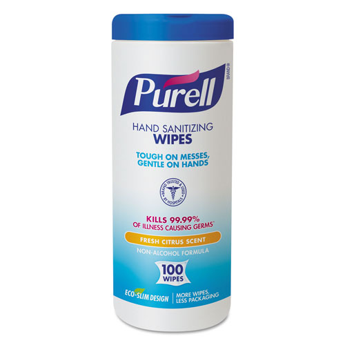 Purell Premoistened Hand Sanitizing Wipes, Cloth, 5 3/4" x 7", 100/Canister