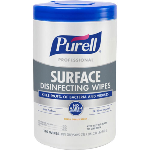 Purell Professional Surface Disinfecting Wipes, 7 x 8, Fresh Citrus, 110/Canister
