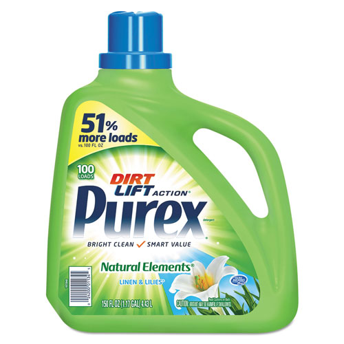 Purex Ultra Natural Elements HE Liquid Detergent, Linen & Lilies, 150oz Bottle, 4/Ctn