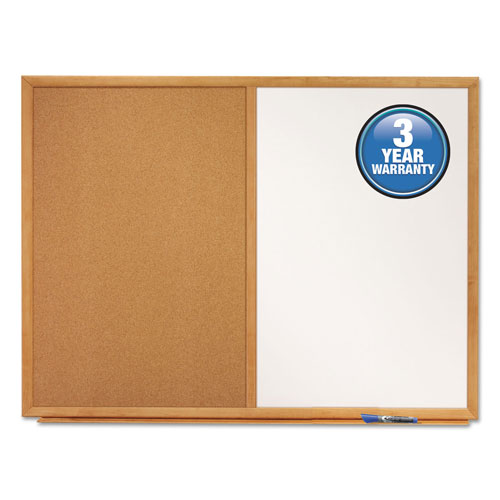 Quartet® Bulletin/Dry-Erase Board, Melamine/Cork, 36 x 24, White/Brown, Oak Finish Frame