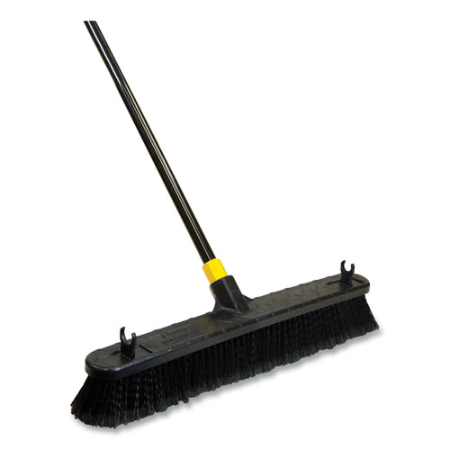Quickie Bulldozer Smooth Surface Pushbroom, Split-Tip Horse-Hair Bristles, 24 x 60, Steel Handle, Black/Yellow
