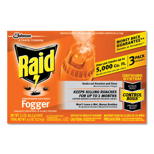 Raid Concentrated Deep Reach Fogger, 1.5 oz Aerosol Can, 3/Pack, 12 Packs/Carton