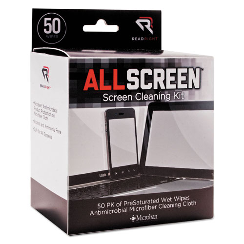Read Right/Advantus AllScreen Screen Cleaning Kit, 50 Wipes, 1 Microfiber Cloth
