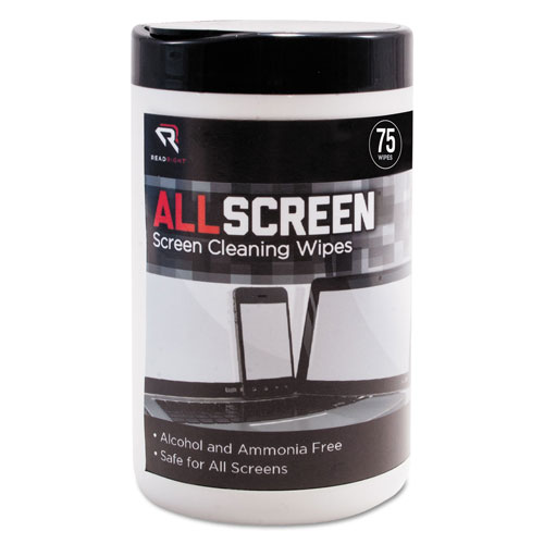 Read Right/Advantus AllScreen Screen Cleaning Wipes, 6" x 6", White, 75/Tub