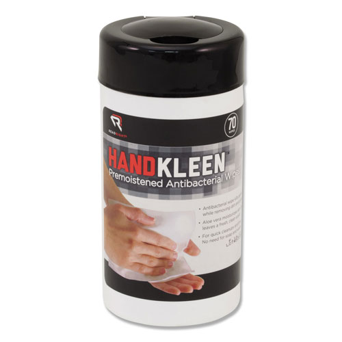 Read Right/Advantus HandKleen Premoistened Antibacterial Wipes, Cloth, 5.5 x 6.5, 70/Tub