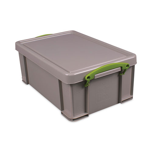 Really Useful Box® 9.51 Qt. Latch Lid Storage Tote, 15.55" x 10.04" x 6.1", Dove Gray/Green