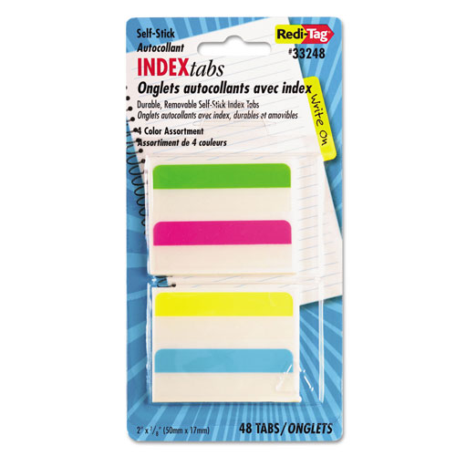 Redi-Tag/B. Thomas Enterprises Write-On Index Tabs, 1/5-Cut Tabs, Assorted Colors, 2" Wide, 48/Pack