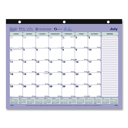 Rediform Academic 13-Month Desk Pad Calendar, 11 x 8.5, Black Binding, 13-Month (July to July): 2023 to 2024