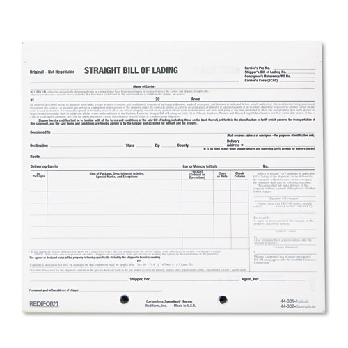 Rediform Snap-A-Way Bill of Lading, Short Form, Three-Part Carbonless, 7 x 8.5, 250 Forms Total