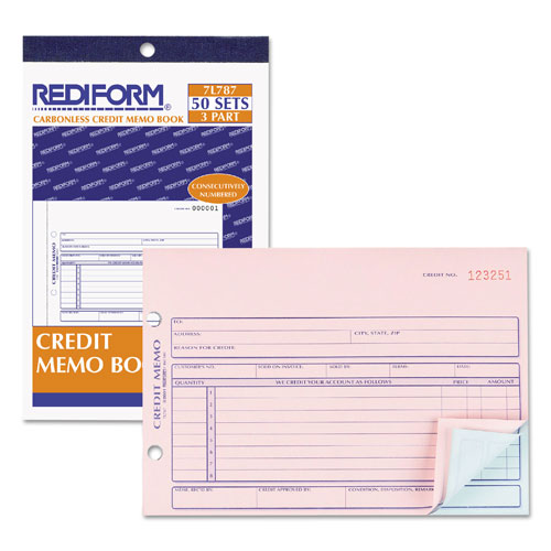 Rediform Credit Memo Book, Three-Part Carbonless, 5.5 x 7.88, 50 Forms Total