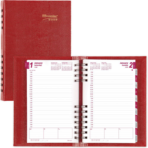 Rediform Daily Planners w/Half Hourly Appointments, Coil Binding, 8" x 5", Red