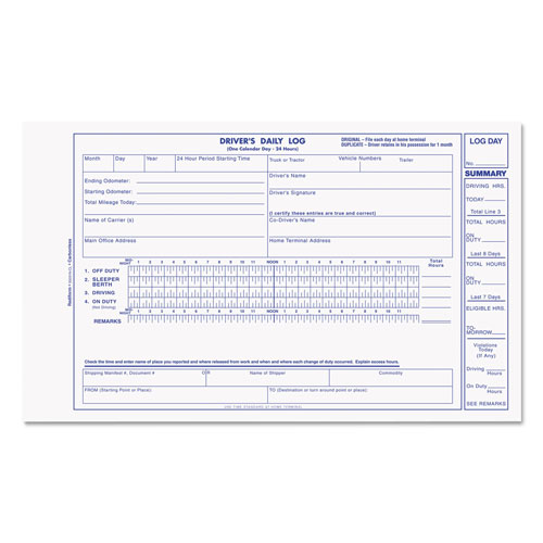 Rediform Driver's Daily Log Book, Two-Part Carbonless, 8.75 x 5.38, 31 Forms Total