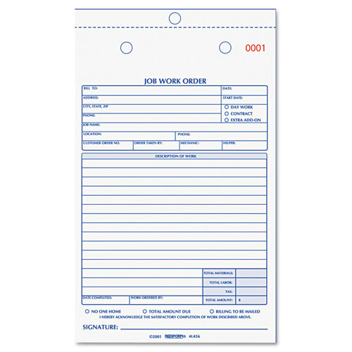Rediform Job Work Order Book, Two-Part Carbonless, 5.5 x 8.5, 50 Forms Total