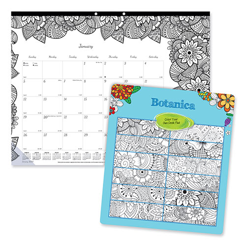Rediform Monthly Desk Pad Calendar, DoodlePlan Coloring Pages, 22 x 17, Black Binding, Clear Corners, 12-Month (Jan to Dec): 2024