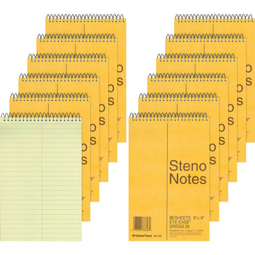 Rediform Steno Books, Gregg Ruled, 80 Sheets, 6" x 9", 12/PK, Green