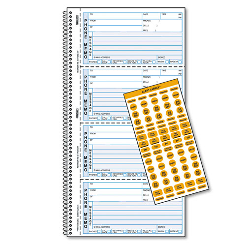 Rediform Wirebound Message Book, 5 x 2 3/4, Two-Part Carbonless, 400 Forms, 120 Labels
