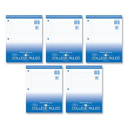 Roaring Spring Paper Loose Leaf Paper, 8.5 x 11, 3-Hole Punched, College Rule, White, 500 Sheets/Pack, 5 Packs/Carton