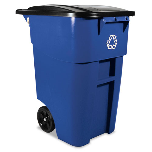 Rubbermaid Brute Recycling Rollout Container, Square, 50 gal, Blue