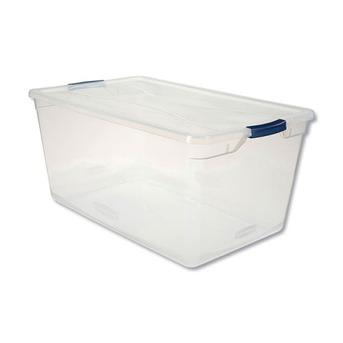 Rubbermaid Clever Store Basic Latch-Lid Container, 17 3/4w x 29d x 13 1/4h, 95qt, Clear