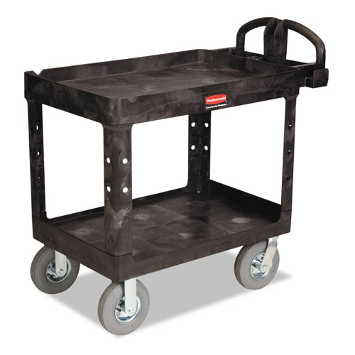 Rubbermaid Heavy-Duty Utility Cart, Two-Shelf, 25.88w x 45.25d x 37.13h, Black