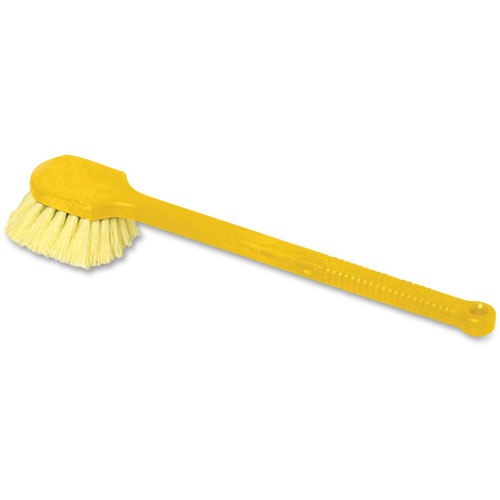 Rubbermaid Long Handle Scrub, 20" Long Plastic Handle, Yellow Handle w/Yellow Bristles