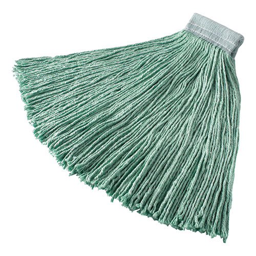 Rubbermaid Non-Launderable Cotton/Synthetic Cut-End Wet Mop Heads, 24 oz, Green, 5" White Headband