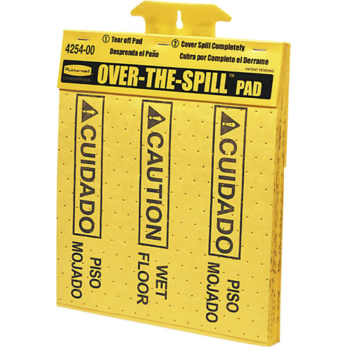 Rubbermaid Over-The-Spill Caution Pads, Bilingual, 16-1/2" x 14", 12PD/CT, YW