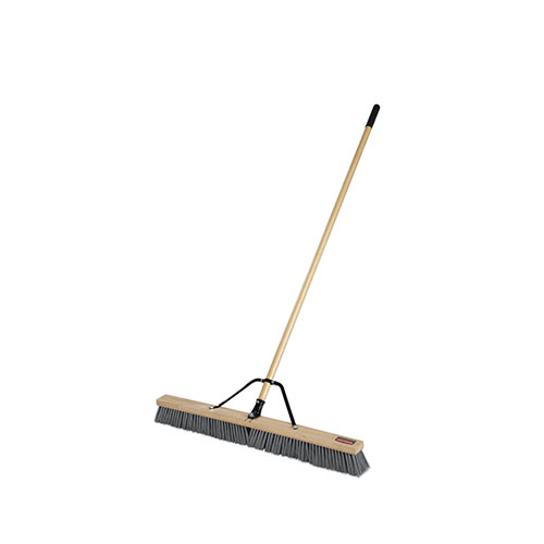 Rubbermaid Push Brooms, 36" Brush, PP Bristles, For Rough Floor Surfaces, 62" Wood Handle, Natural