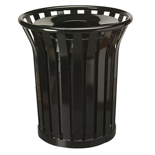 Rubbermaid Round Metal Outdoor Trash Can, 36 Gallon, Black