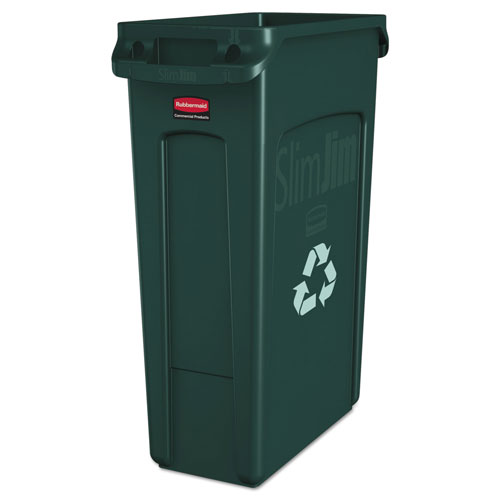 Rubbermaid Slim Jim Recycling Container w/Venting Channels, Plastic, 23gal, Green