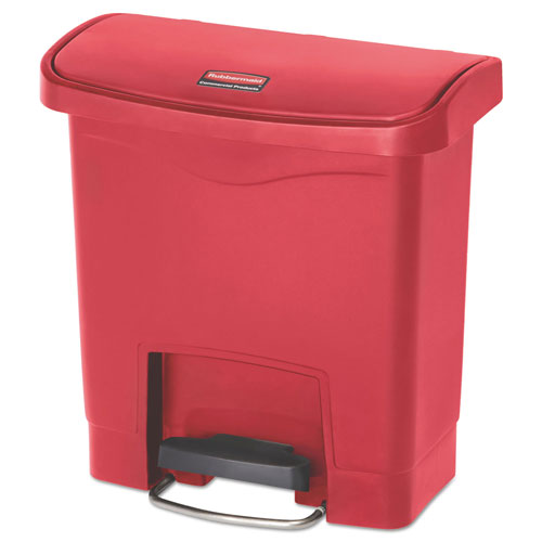 Rubbermaid Slim Jim Resin Step-On Container, Front Step Style, 4 gal, Red