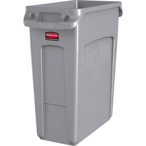 Rubbermaid Slim Jim Vented Container, 16 gal Capacity, Durable, Vented, Sturdy, Weather Resistant, Handle, Lightweight, Plastic, Gray, 4/Carton
