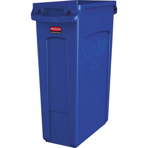 Rubbermaid Waste Container, w/Venting Channel, 23 Gallon, 22" x 11" x 30, Blue