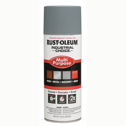 Rust-Oleum Industrial Choice 1600 System Multi-Purpose Enamel Spray Paint, Flat Gray, 12 oz Aerosol Can, 6/Carton
