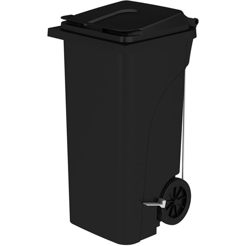 Safco 32 Gallon Plastic Step-On Receptacle - 32 gal Capacity, Easy to Clean, Foot Pedal, Lightweight, Handle, Wheels, Mobility - 37", x 21.3" x 20" Depth - Plastic - Black - 1 Carton