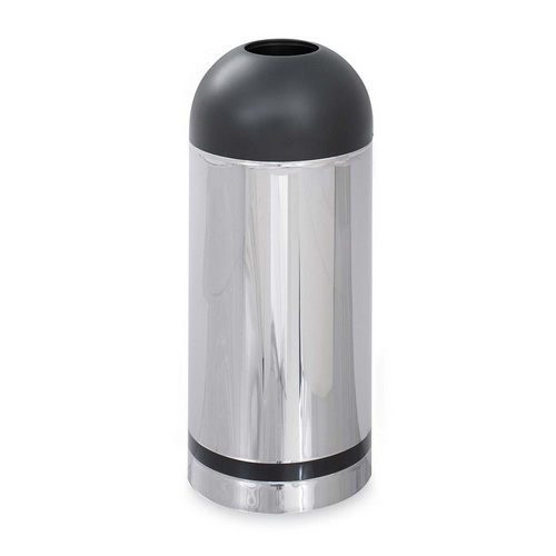 Safco Dome Open Top Metal Indoor Trash Can, 15 Gallon, Chrome & Black