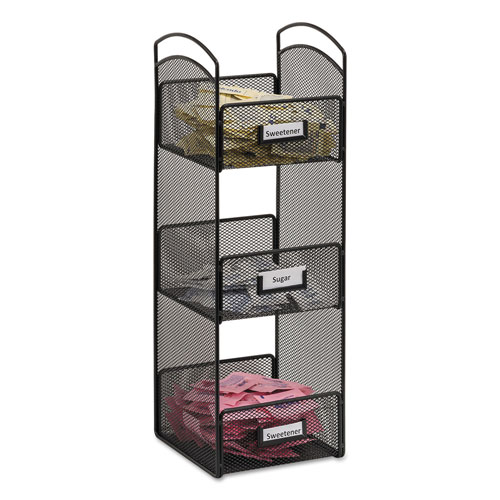 Safco Onyx Breakroom Organizers, 3 Compartments, 6 x 6 x 18, Steel Mesh, Black