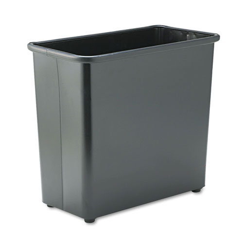 Safco Rectangular Wastebasket, Steel, 27.5 qt, Black