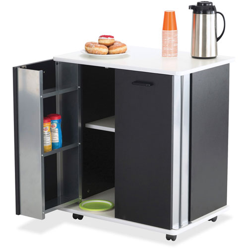 Safco Refreshment Stand, Engineered Wood, 9 Shelves, 29.5" x 22.75" x 33.25", Black/White, Ships in 1-3 Business Days