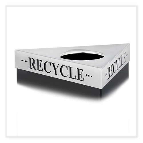 Safco Trifecta Waste Receptacle Lid. Laser Cut "RECYCLE" Inscription, 20w x 20d x 3h, Stainless Steel