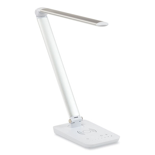 Safco Vamp LED Wireless Charging Lamp, Multi-pivot Neck, 16.75" High, Silver