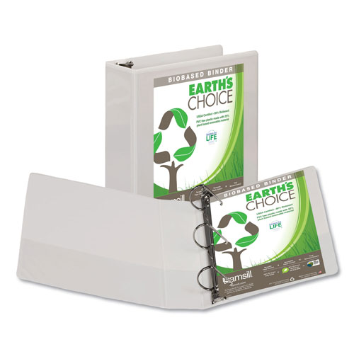 Samsill Earth's Choice Biobased D-Ring View Binder, 3 Rings, 3" Capacity, 11 x 8.5, White