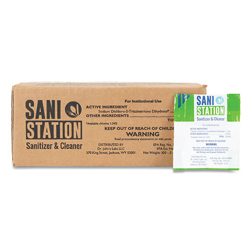 San Jamar Sani Station Sanitizer and Cleaner, 0.5 oz Packets, 100/Pack