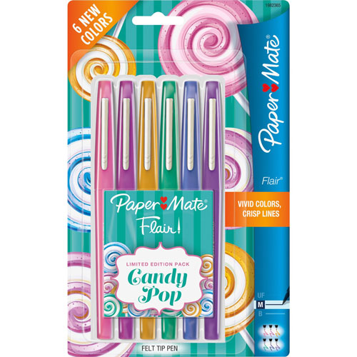 Papermate® Felt Tip Pen, Med Pt, 6/PK, Candy Pop, Assorted