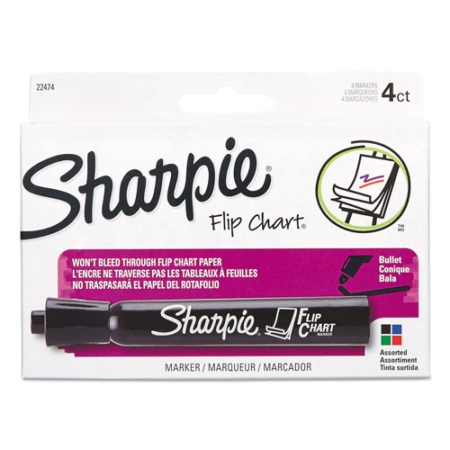 Sharpie® Flip ChartMarker, Broad Bullet Tip, Assorted Colors, 4/Set