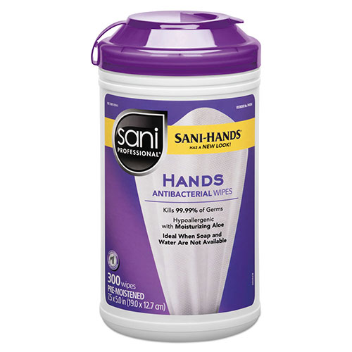 Sani Professional Antibacterial Wipes, 7.5 x 5, White, 300 Wipes/Canister
